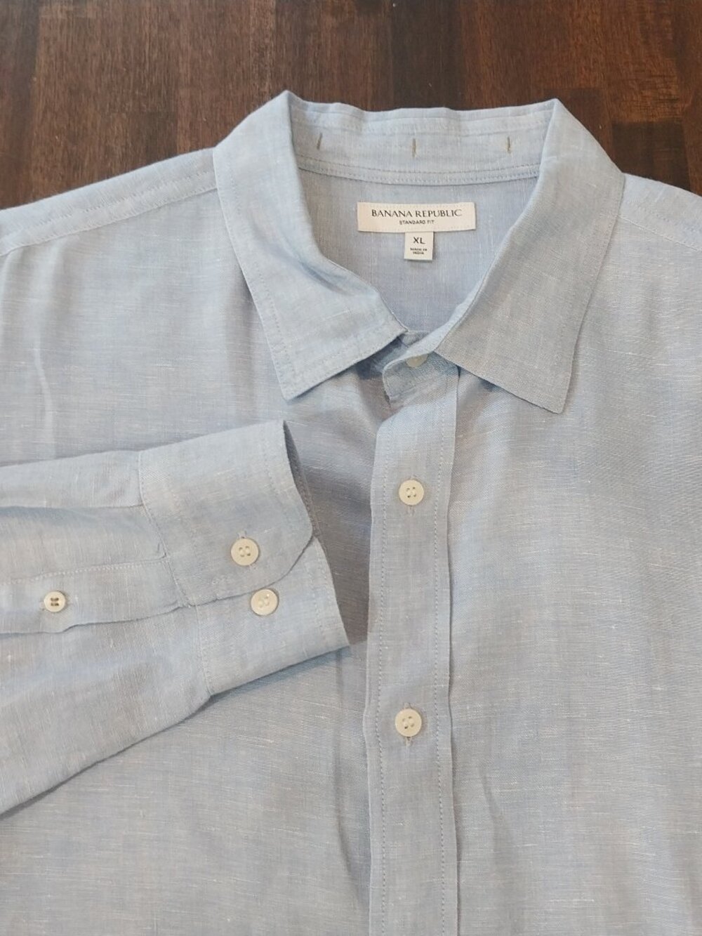 Banana Republic 100% Linen Shirt Men XL Solid Light Blue Standard Fit Button Up